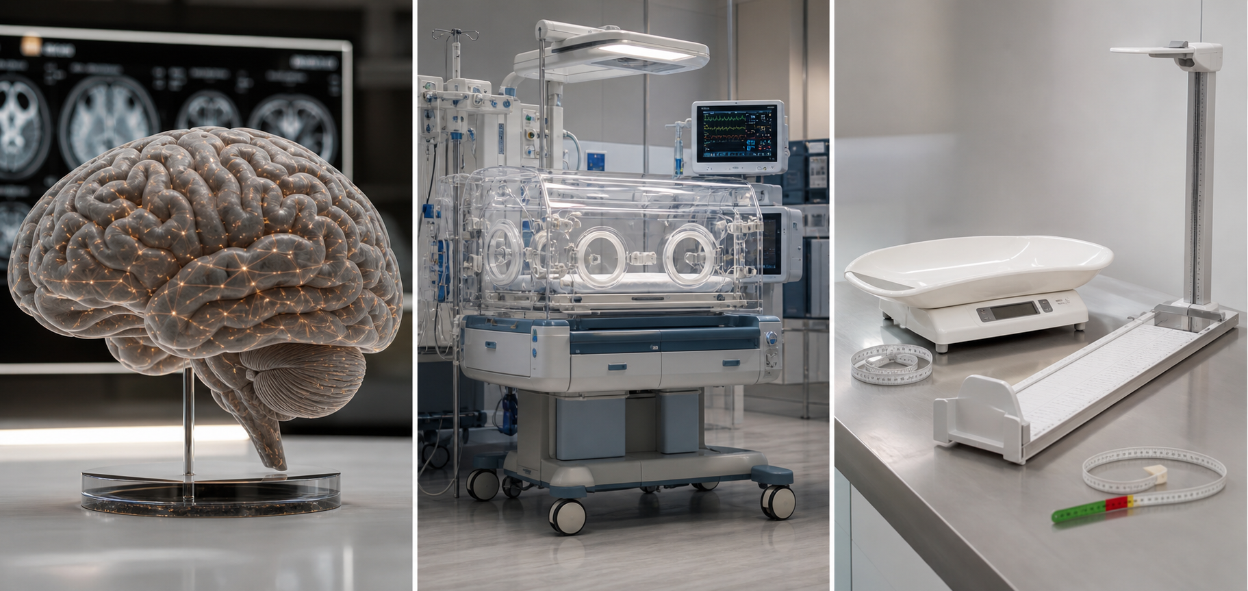 Illustrative neuroanatomy, neonatal monitoring and paediatric anthropometry equipment